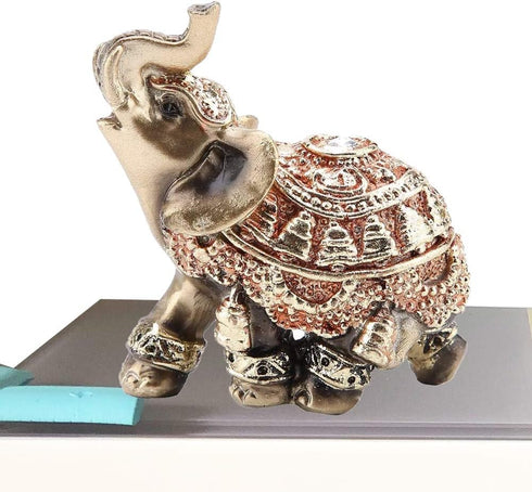 Golden Polyresin Elephant Statue Sculpture Trunk Wealth Lucky Collectible Figurine Gift Home Decor Feng Shui Ornament Elephant Decor Elephant Stat...