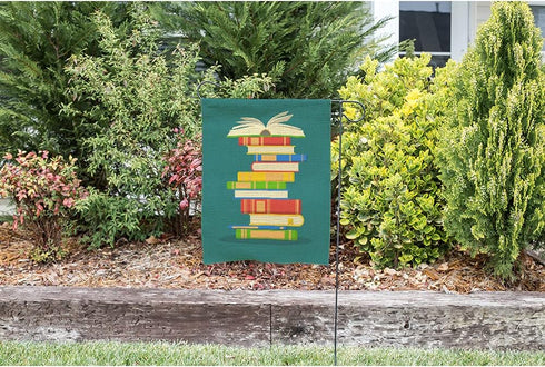 Moslion Book Garden Flag Vertical Double Sided Open Books School Education Library Knowledge Study House Flags Home Burlap Banners 12.5x18 Inch fo...