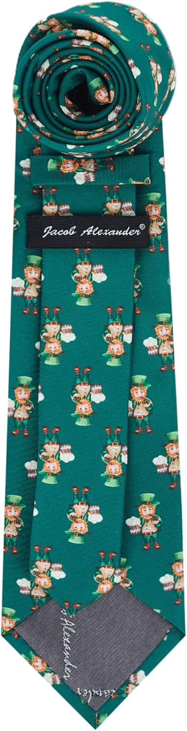 Jacob Alexander Men's Happy Saint Patrick's Day Leprechaun Holding Drinks Pattern Regular Length Neck Tie...
