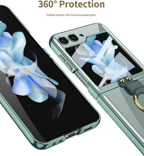 SHIEID Samsung Z Flip 5 Case with Ring, Galaxy Z Flip 5 Case with Screen Protector Electroplating Border Design Protective Cover for Samsung Galax...