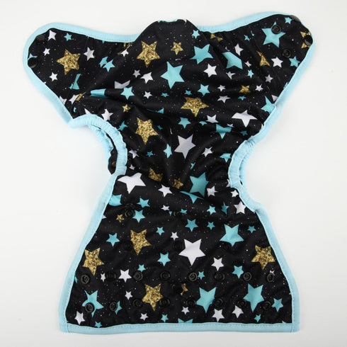 One Size Cloth Diaper Cover Snap with Double Gusset (Blue Star)...