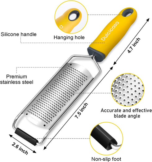 Classic Zester and Grater - Professional Kitchen Lemon Zester for Lime, Cheese, Garlic, Ginger, Chocolate, Vegetables, Fruits, Dishwasher Safe (Wi...