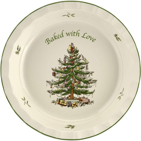 Spode Christmas Tree 10-Inch Pie Dish - Round Baking Dish for Holiday Desserts - Festive Earthenware Serveware for Christmas Table Setting - Dishw...