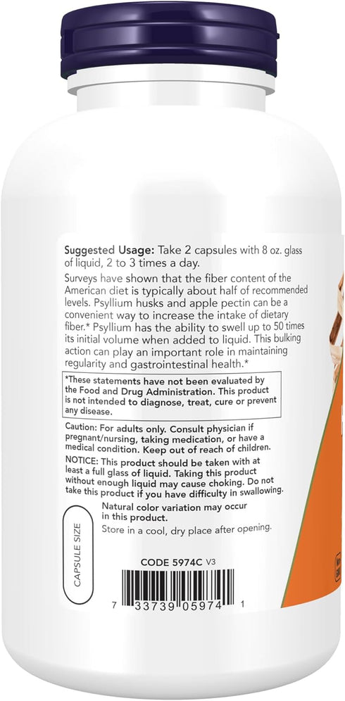 NOW Supplements, Psyllium Husk Caps 700 mg with 50 mg of Apple Pectin, Intestinal Health*, 360 Veg Capsules...
