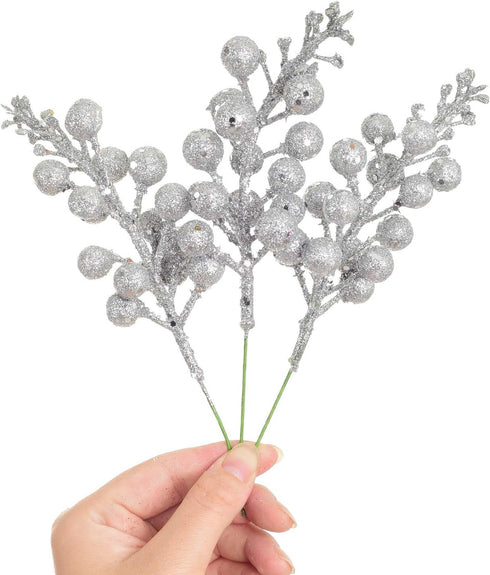 Lvydec 16pcs Christmas Glitter Berries Stems Clearance, 7.8" Artificial Christmas Picks for Christmas Tree Ornaments, DIY Xmas Wreath, Crafts, Hol...
