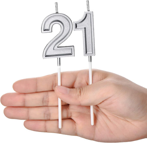 21st Birthday Candles Cake Numeral Happy Birthday Cake Candles Topper Decoration for Wedding Anniversary Celebration Favor(Silver)...