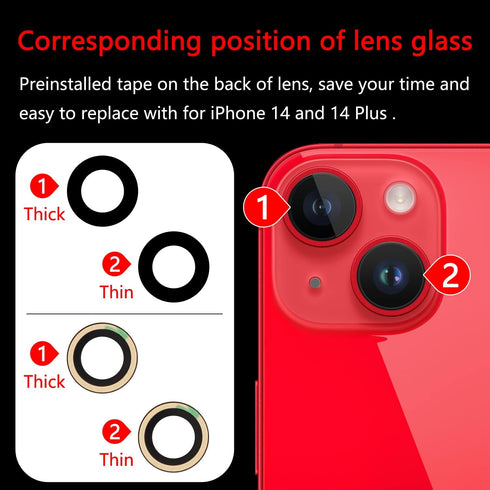 Original Back Rear Camera Lens Glass Replacement for iPhone 14 6.1 inch and iPhone 14 Plus 6.7 inch with pre-Installed Adhesive+Reparing Toolkit+I...
