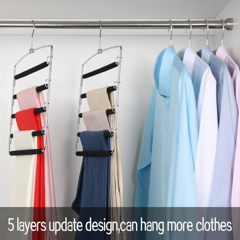 Meetu Pants Hangers 5 Layers Stainless Steel Non-Slip Foam Padded Swing Arm Space Saving Clothes Slack Hangers Closet Storage Organizer for Pants ...