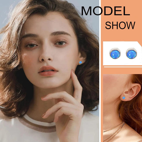 Earrings for Women, Titanium Opal Earrings Stud, Non-Nickel Girls Earrings, Hypoallergenic Earrings 3mm 4mm 5mm 7mm Round Birthstone Earring Studs...