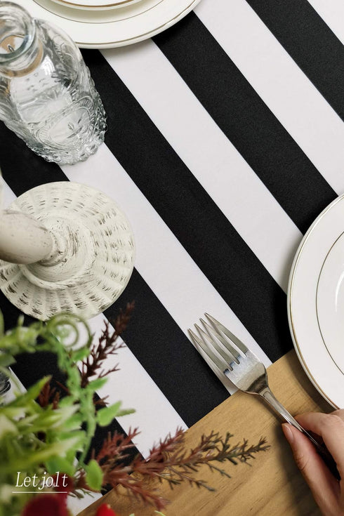 Table Runner Black and White Striped Pattern for Anniversary Runner Dinner Party Supplies Birthday Party Wedding Winter New Years Decorations 12x7...