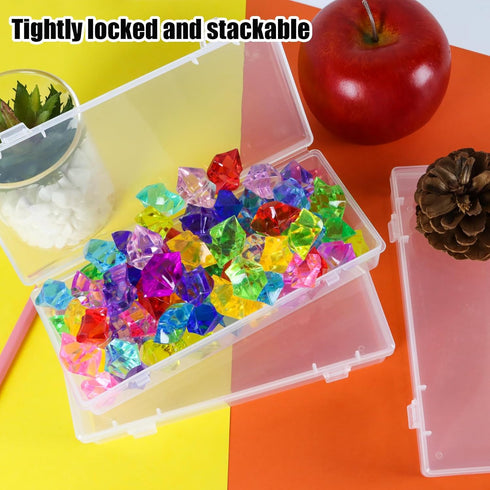 10 Pcak 6'' Plastic Storage Boxes, Small Storage Containers with Hinged Lids, Rectangle Clear Boxes for Beads, Jewelry, Game Pieces, Pens and Craf...