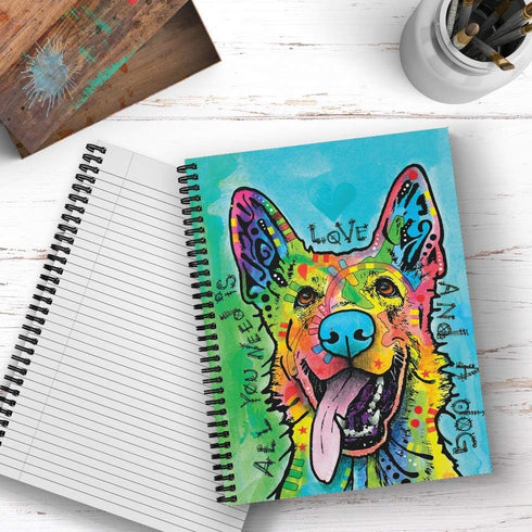 Softcover Love And A Dog Dean Russo 8.5" x 11" Spiral Notebook/Journal, 120 Wide Ruled Pages, Durable Gloss Laminated Cover, Black Wire-o Spiral. ...