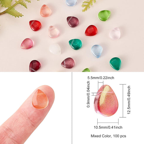 UR URLIFEHALL 100 Pcs Mixed Color Teardrop Glass Beads Top Drilled Beads Waterdrop Beads Charms for DIY Bracelet Necklace Jewelry Making...