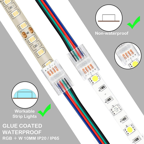 20 Pack 4 Pin 10mm Solderless LED Strip Connector Transparent Track Lighting Connectors LED Pin Connector, with Wire Strip Lights 16.4ft LED Strip...