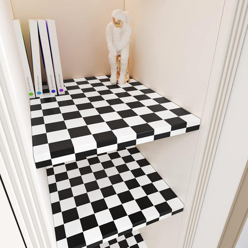 YENHOME Removable Checkered Wallpaper Small Checkered Peel and Stick Wallpaper Neutral Black and White Checker Contact Paper Waterproof Wallpaper ...