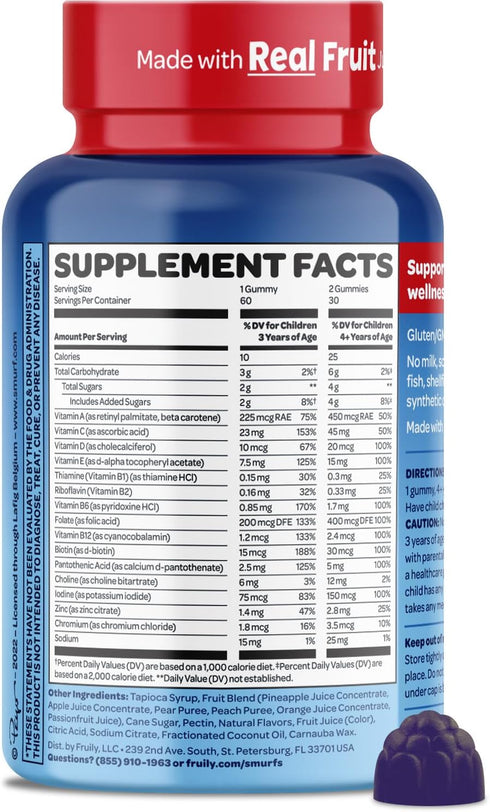 The Smurfs Kids Multivitamin Gummies with 15 Daily Vitamins and Minerals for Growth & Development | Made with Real Fruit in a Smurf Berry | Delici...