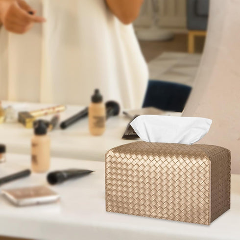 Tissue Box Cover Rectangle PU Leather Tissue Holder Facial Tissue Case Paper Organizer Dispenser for Bathroom, Vanity, Countertop, Tabletop, Car, ...