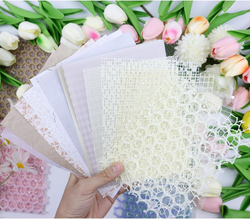 30Pcs Assorted Scrapbook Paper Supplies, Mixed Decorative Paper and Mesh Fabric Craft Accesorries, Textured Paper for Scrapbooking Junk Journal Jo...