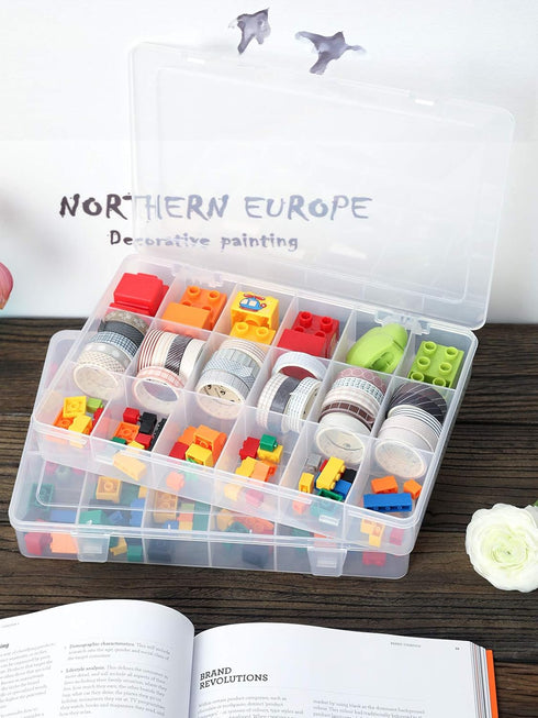 2pack 18 Grids Clear Plastic Organizer Box Storage Container with Dividers (Clear x 2PC,18 Grids Unadjustable)...