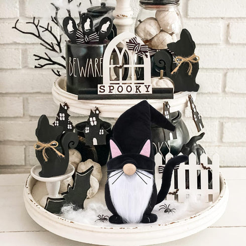 Upltowtme Black Cat Gnome Plush 13.5" Handmade Scandinavian Tomte Figurine Spring Farmhouse Decor Ideal Gift for Women and Cat Lovers...