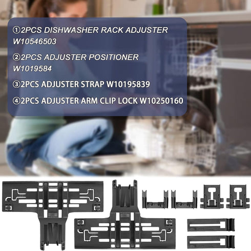 AMI PARTS W10546503 WPW10546503 Dishwasher Top Rack Adjuster kit Fits for Whirl-pool Ken-more Dishwasher Rack Adjuster Replacement Parts with W10195840 & W10195839 & W10250160 (8 Packs)