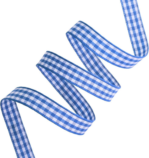 IDONGCAI Gingham Ribbon 3/8" x 50Yards Checkered Plaid Lace Ribbon for Crafts Gift Wrapping (Blue)...