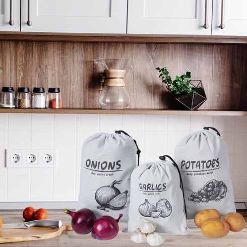 Potato Onion Garlic Storage Bag, Reusable Potato Onion and Storage Bag for Pantry, Vegetable Storage Bags with Drawstring Closure, 3 Packs (Potato...
