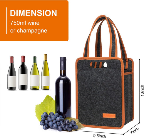 6 Bottle Wine Tote Bag, Insulated Thermal Padded Wine Carrier Tote, Reusable Wine Bags for Wine Bottles Travel, Camping and Picnic, Perfect Wine L...