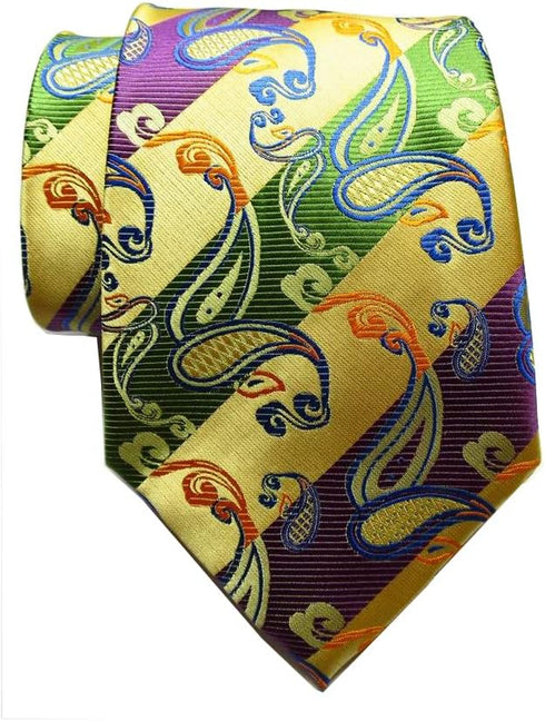 New Paisley Striped Gold Green Purple JACQUARD WOVEN Silk Men's Tie Necktie...