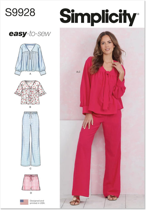 Simplicity Easy to Make Misses' Lounge Tops, Pants and Shorts Sewing Pattern Packet, Design Code S9928, Sizes XS-S-M-L-XL-XXL, Multicolor...