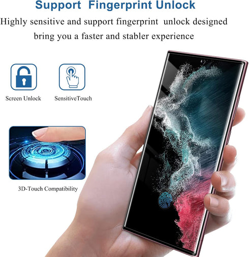 YWXTW [2 Pack Support Fingerprint Unlock Tempered Glass Screen Protector for Samsung Galaxy S22 Ultra,Anti-Spy 9H Tempered Glass Film, Anti-Scratc...