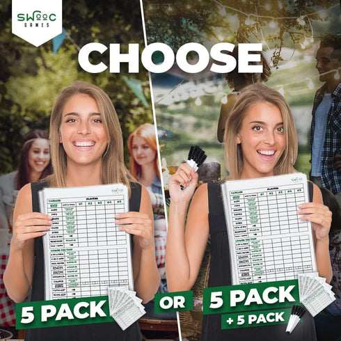 SWOOC Games - 5 Big Dry Erase Yardzee & Farkle Score Cards with 5 Markers (11.5in x 8in) | Large Laminated Reusable Pads & Pens for Giant Dice Gam...