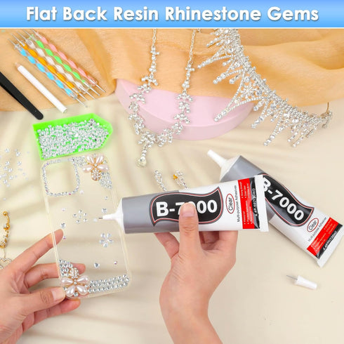 Cludoo B7000 Glue Clear with Precision Tip, 2pcs 130ml / 4.4 Fl Oz B7000 Rhinestone Glue Fabric Glue with Rhinestone Dotting Pen Tool, Wax Pencil,...