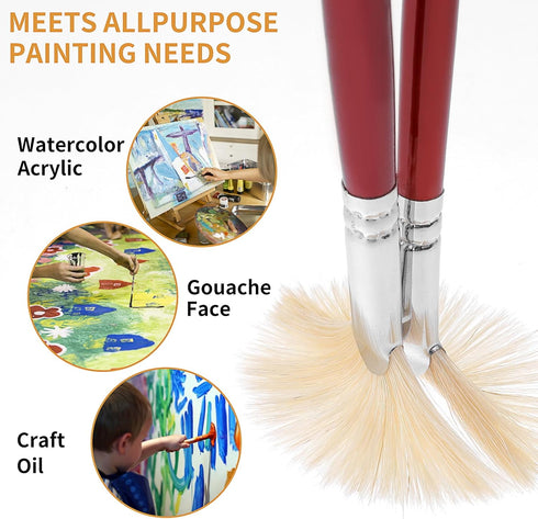 Prasacco 7 Pieces Fan Brush for Painting, Artist Fan Paint Brush Set with Hog Bristle Long Handle Painting Brush Oil Acrylic Paint Brushes Art Pai...