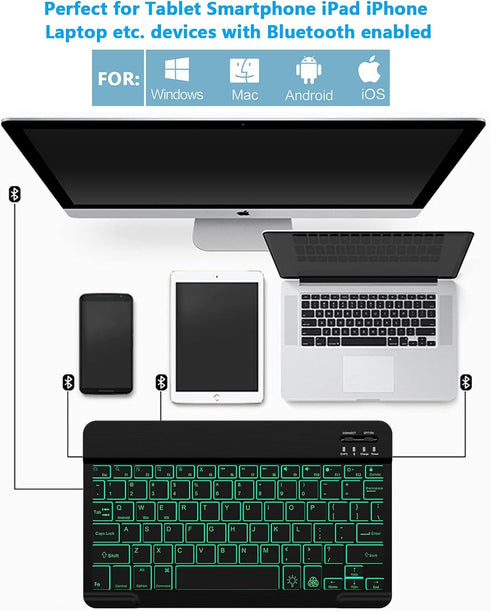 Backlit Bluetooth Keyboard Small Portable External Wireless Keyboard Cordless Rechargeable Illuminated for Android Tablet Cell Phone Smartphone iP...