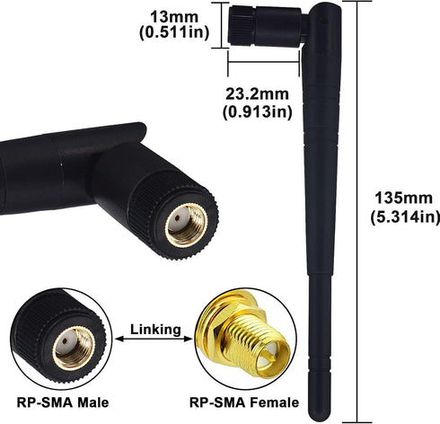 BOOBRIE 2-Pack Dual Band WiFi Antenna 2.4GHz 5GHz 5.8GHz 8dBi RP-SMA Male Connector Omni Directional WiFi Bluetooth Antenna for WiFi Router Networ...