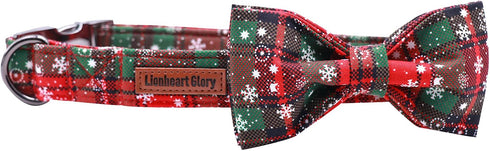 Lionheart glory Christmas Plaid Dog Collar Adjustable Soft Dog Collar with Bowtie, Pet Gift Dog Collars Bow for Small Medium Large Dogs...