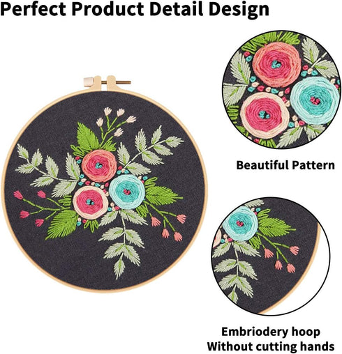 Nuberlic 4 Pack Embroidery Kit for Beginners Cross Stitch Kits Needlepoint Kits for Adults, Include 4 Embroidery Hoops, 4 Embroidery Cloth with Pa...