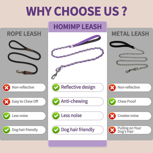 HOMIMP Heavy Duty Dog Leash Chew Proof 4 FT, Reflective Dog Leash for Medium Large Dog, Metal Dog Training Leashes with Soft Padded Handle, Strong...