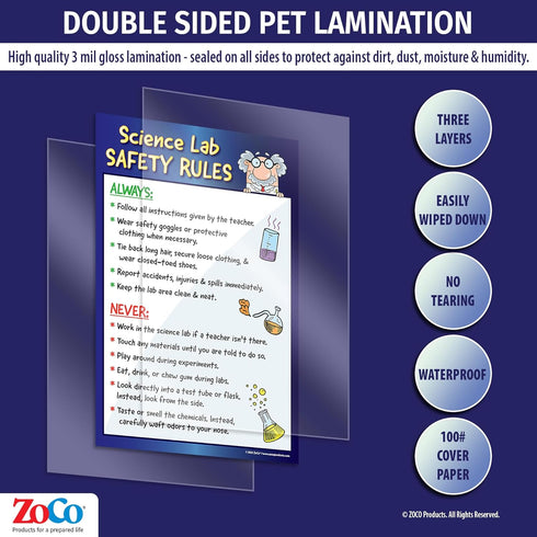 ZOCO - Science Lab Safety Rules Poster (12x18, Laminated) - Kids Science Posters for Middle School, High School - Chemistry, Laboratory Classroom ...
