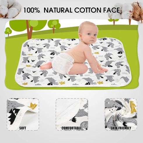 Baby Diaper Changing Pad, 21 5/8" x 31.5" Waterproof Changing Pad Liners - Reusable Soft and Absorbent Portable Changing Mat(Grey Dinosaur1PCS)...