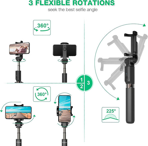 Selfie Stick Tripod with Wireless Remote Controller Pouch Extendable Adjustable Stand Mount Light-Weight V-Log Compatible with All Apple iPhone, S...
