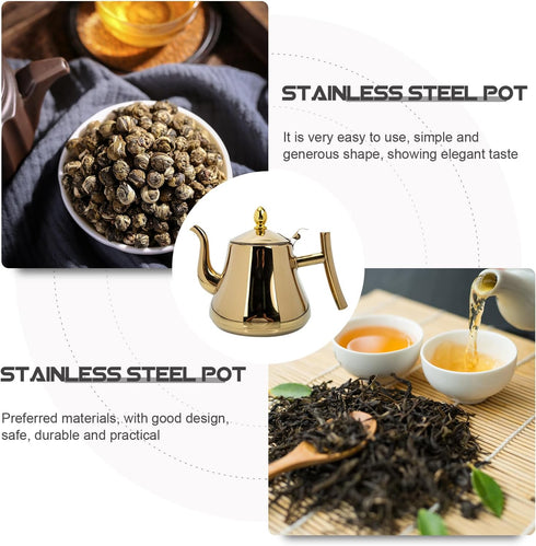 BESTOYARD Stainless Steel Teapot Coffee Pot for Camping Pitcher with Lid Camping Water Jug Whistling Kettle Gold Large Capacity Tea Pot Stainless ...