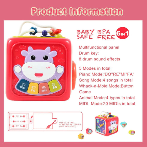 6 in 1 Activity Cube Toys for Baby 18M+, Montessori Educational Learning Fine Motor Skills Toys Gifts for Toddlers Boys Girls Age 2 3 (Red)...