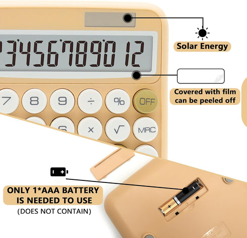 White Calculator, UPIHO Beige Standard Calculator 12 Digit with Large LCD Display and Big Buttons,White Gold Office Accessories for Women Desk,Cut...