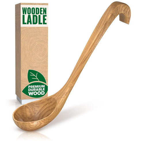 Wooden Ladle for Soup - 10.8x2.8" Wood Ladle with Deep Scoop, Hanging Hook, and Lacquer Coating for a Comfortable Grip, Easy to Clean and Store - ...