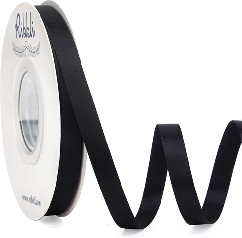 Ribbli Double Faced Black Satin Ribbon,3/8” x Continuous 25 Yards,Use for Bows Bouquet,Gift Wrapping,Floral Arrangement...