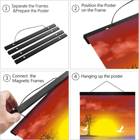 24 inch Wide Magnetic Poster Hanger Frame, 24x36 24x18 24x32 Wood Frame for Posters, Prints, Photos, Pictures, Maps, Scrolls, and Artwork - - Fram...