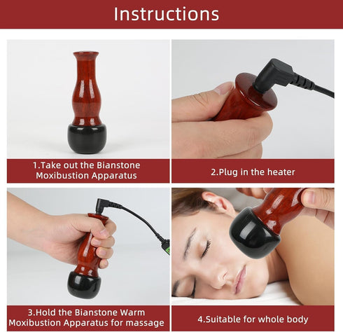 Hot Stones for Massage, Facial Electric Massager with Adjustable Temperature, Natural Bian Stone Gua Sha Scraping Massager Warmer Kit for Massage ...