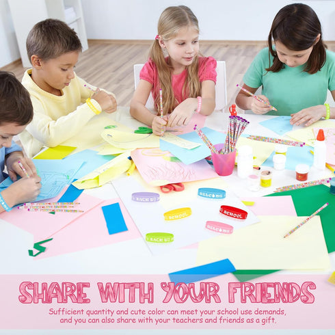 Sabary 48 Pcs Welcome Back to School Pencils Rubber Bracelets Back to School Supplies Set School Party Favors First Day of School Gifts for Kids K...